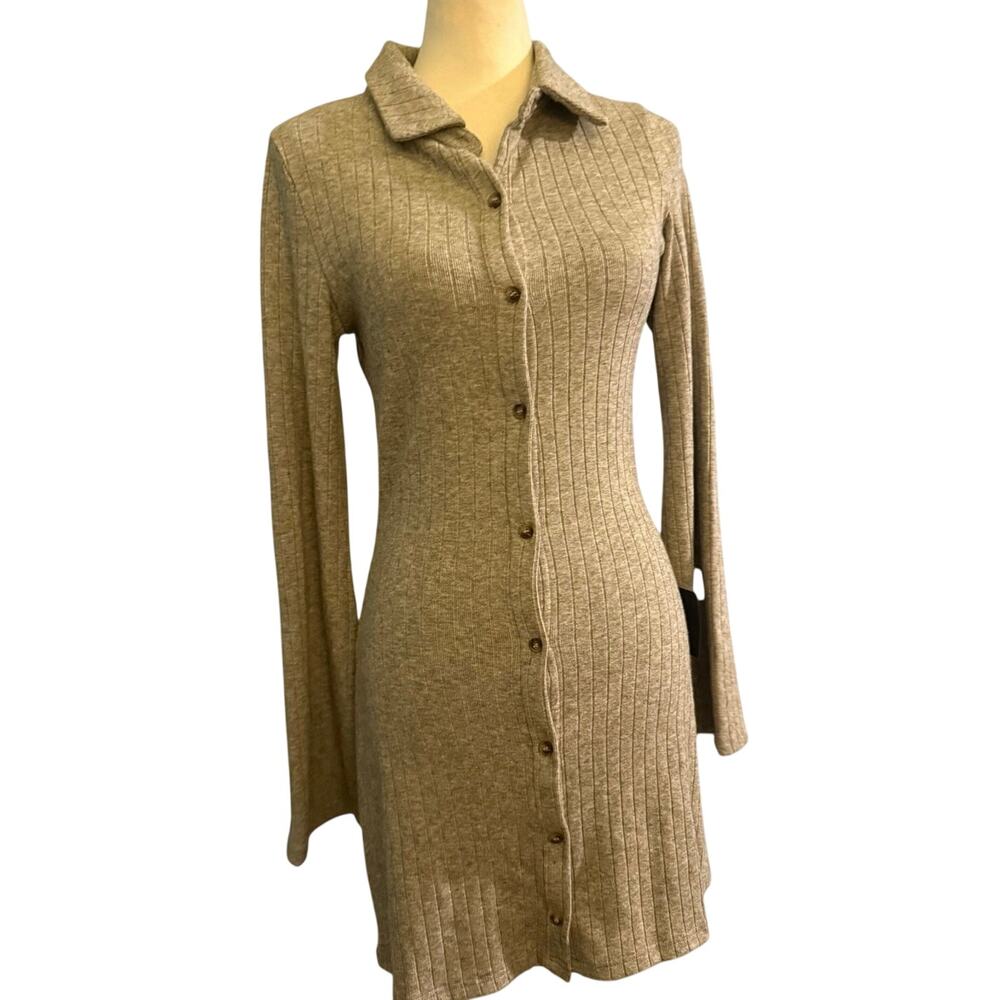 Lulu's Cuddly Sweetness Heather Gray Button-Front Sweater Mini Dress Size medium
